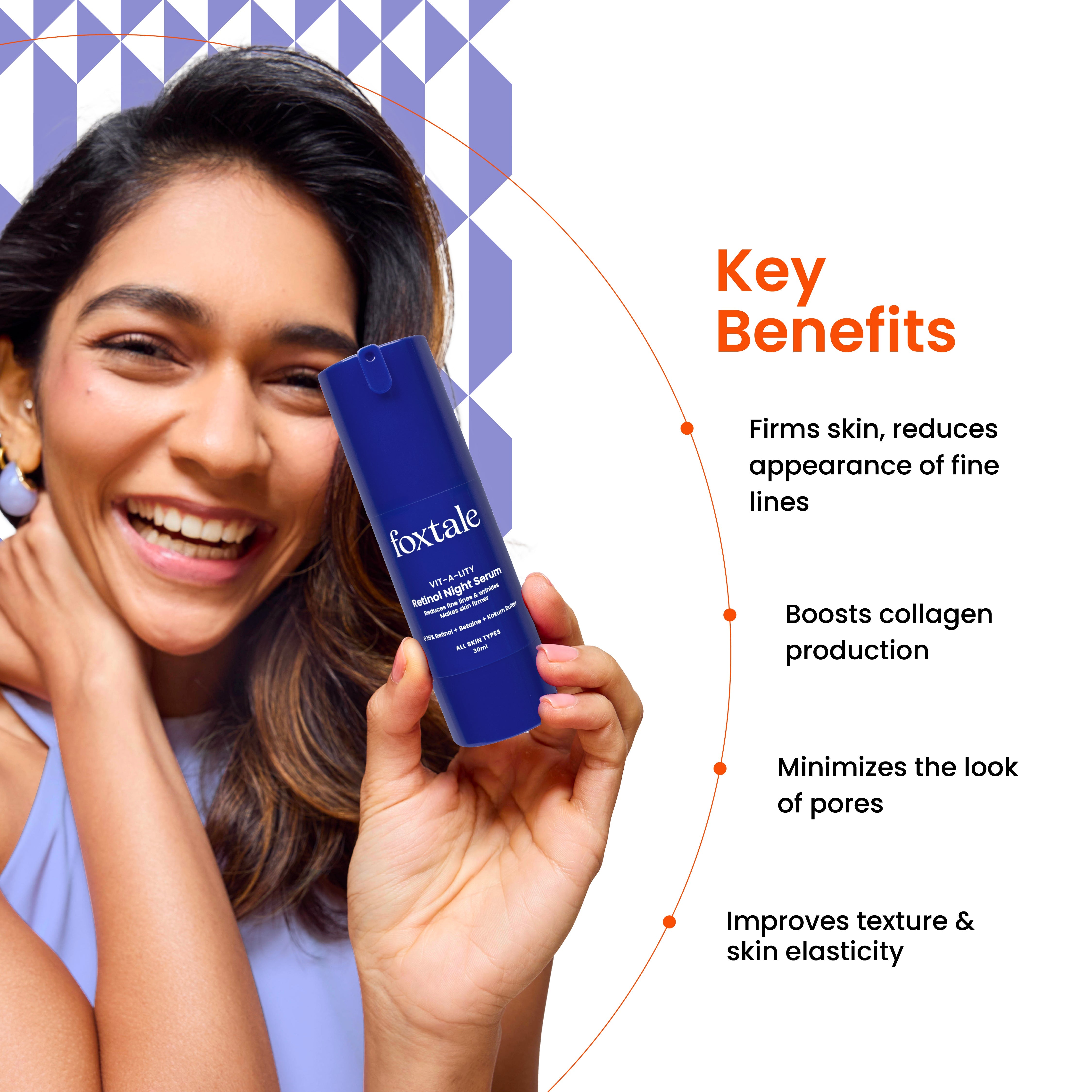 Foxtale 0.15% Retinol Night Serum Treats fine lines and wrinkles 2x faster than regular retinol | 30 ml - Image 2 - Buy from Indicrest