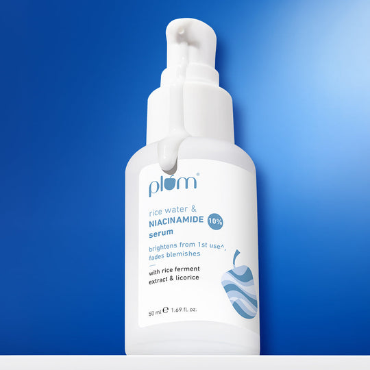 Plum 10% Niacinamide & Rice Water Brightening Face Serum | Brightens From 1st Use | 2X Instant Hydration | Dermat-Tested, 50ml Buy at Indicrest