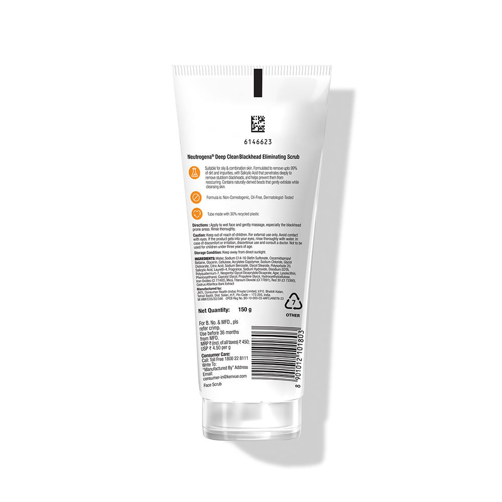 Neutrogena Deep Clean Blackhead Eliminating Face Scrub & Exfoliator with Salicylic Acid, 100g