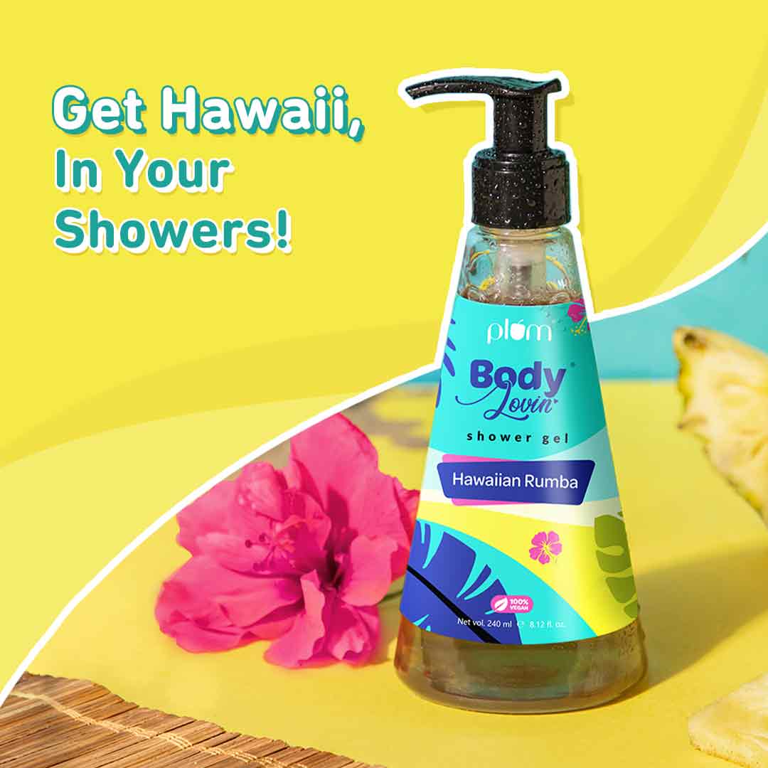 Plum Hawaiian Rumba Shower Gel by Plum BodyLovin' | SLS-Free | Hydrating Formula | Fresh Beachy Fragrance | Aloe-Infused Body Wash, 240ml