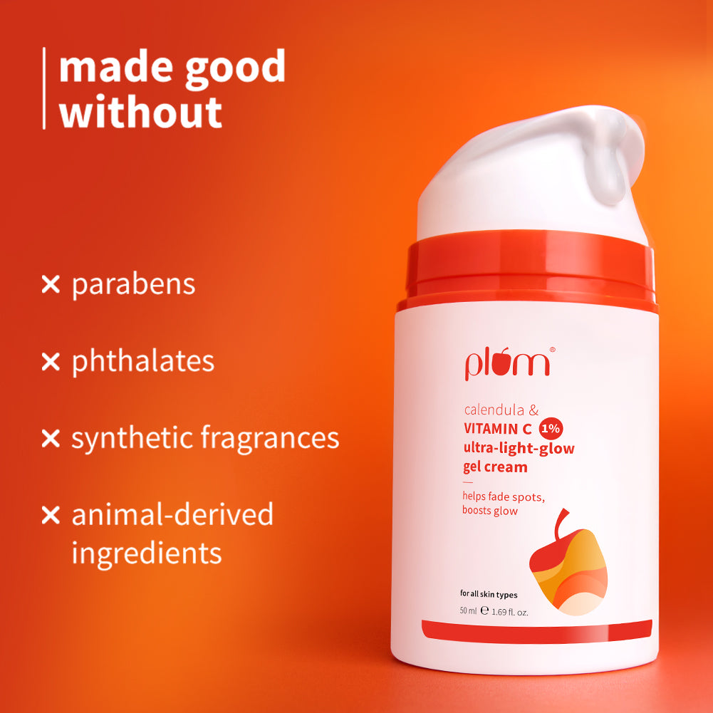 Plum 1% Vitamin C Ultra-Light-Glow Boosting Gel Cream with Alpha Arbutin | Boosts Glow | Fades Dark Spots & Pigmentation | Deeply Hydrates, 50g