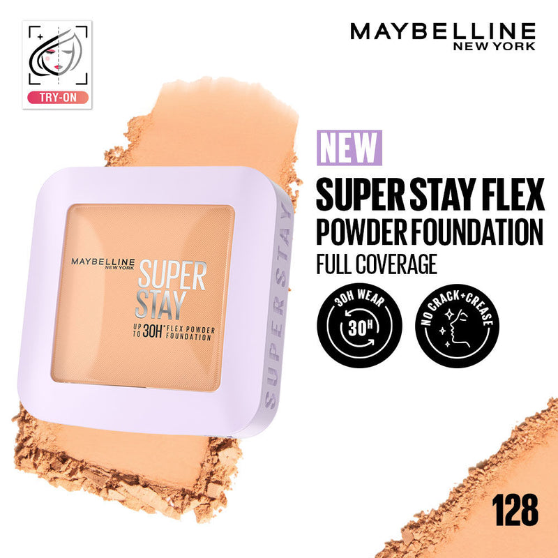 Maybelline New York Super Stay Flex Powder Foundation Compact-30H Full Cover-for Oily Skin - 128, 9g Buy at Indicrest
