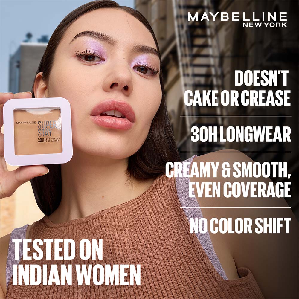 Maybelline New York Super Stay Flex Powder Foundation Compact-30H Full Cover-for Oily Skin - 128, 9g Buy at Indicrest Image 2