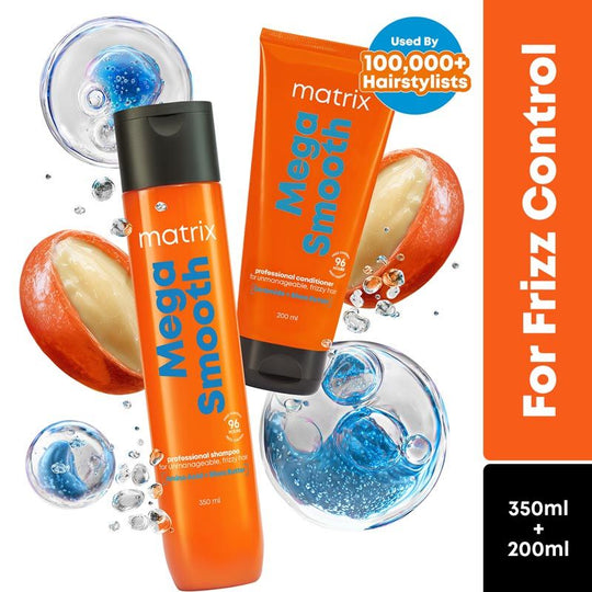 Matrix Mega Smooth Shampoo, 350ml & Conditioner, 200ml Combo, Defy Frizz For 4 Days, For All Hair Type, Paraben-Free Buy at Indicrest