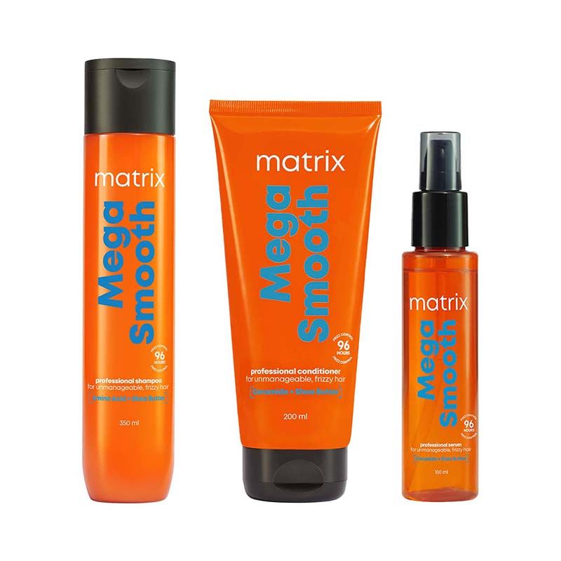 Matrix Mega Smooth Shampoo, 350ml, Conditioner, 200ml & Serum, 100ml Combo, Defy Frizz For 4 Days, For All Hair Types Buy at Indicrest Image 11