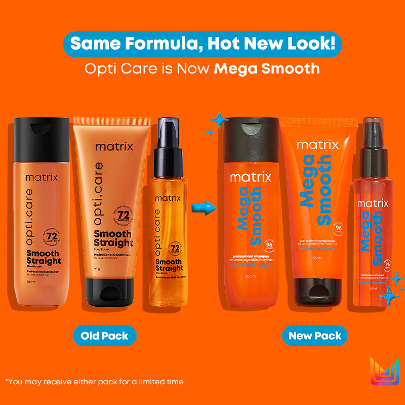 Matrix Mega Smooth Shampoo, 350ml, Conditioner, 200ml & Serum, 100ml Combo, Defy Frizz For 4 Days, For All Hair Types Buy at Indicrest Image 2