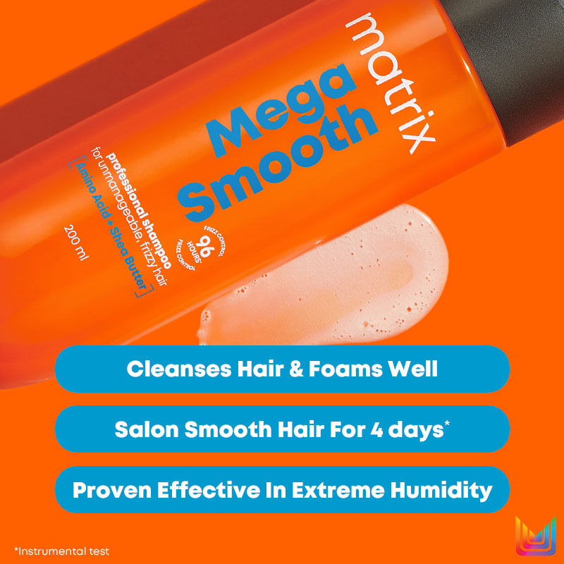 Matrix Mega Smooth Shampoo, 350ml, Conditioner, 200ml & Serum, 100ml Combo, Defy Frizz For 4 Days, For All Hair Types Buy at Indicrest Image 4