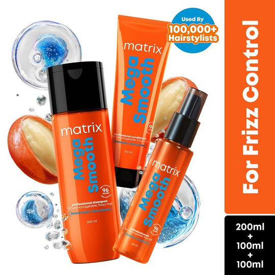 Matrix Mega Smooth Shampoo, 200ml, Conditioner, 100ml & Serum, 100ml Combo, Defy Frizz For 4 Days, For All Hair Types Buy at Indicrest