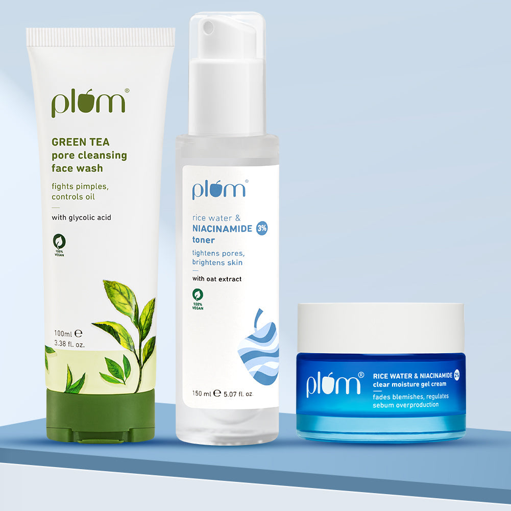 Pore-fectly Bright Combo for Oily, Acne-prone skin with Green Tea Face Wash, Niacinamide Toner & Niacinamide Gel Cream