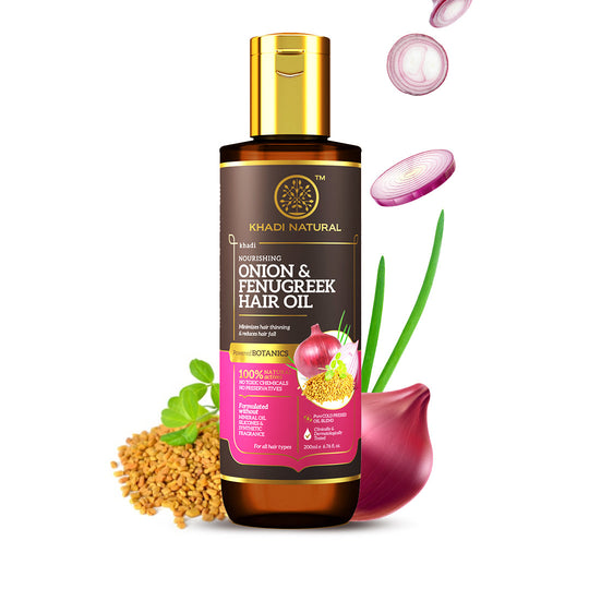Khadi Natural Onion & Fenugreek Hair Oil - Mineral Oil, Silicones, Synthetic Fragrance Free - 200ml - Buy from Indicrest