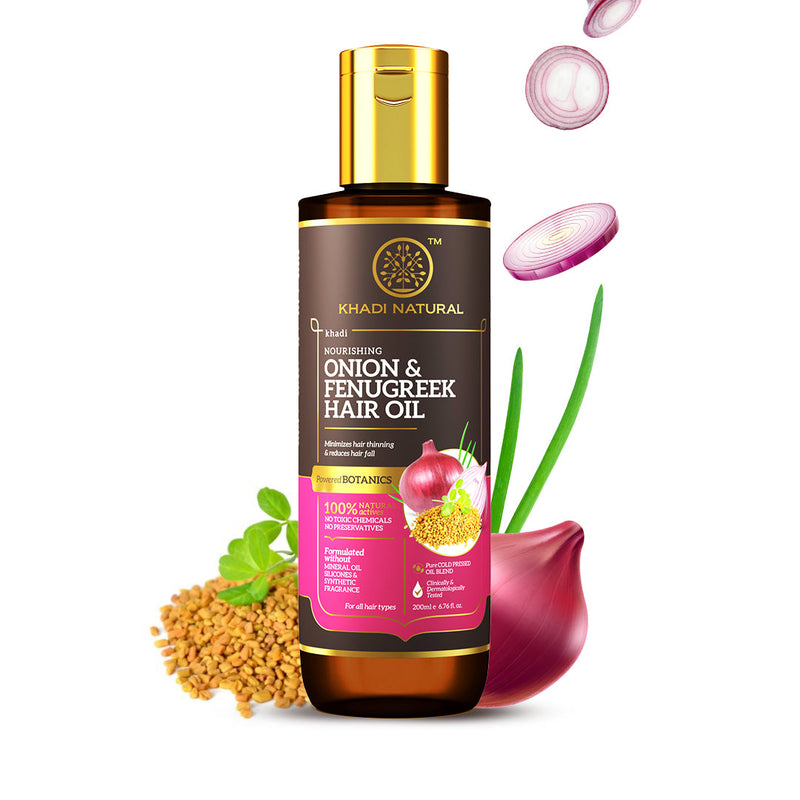 Khadi Natural Onion & Fenugreek Hair Oil - Mineral Oil, Silicones, Synthetic Fragrance Free - 200ml - Buy from Indicrest