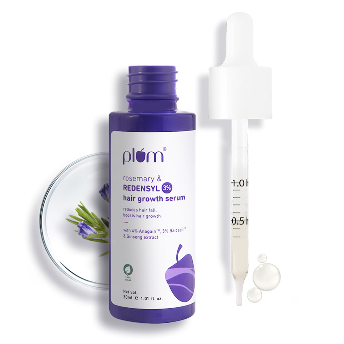 Plum Rosemary & 3% Redensyl Hair Growth serum | Reduces Hairfall | Boosts Hair Growth | Improves Hair Density, 30ml