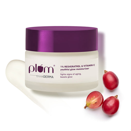 Plum 1% Resveratrol & Vitamin C Youthful Glow Moisturizer | Boosts Youthful Glow | Fades Dark Spots, 50g Buy at Indicrest