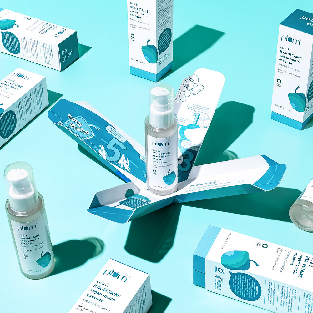 Plum Cica & Hya-Betaine Vegan Mucin Face Essence With Azuki Bean Extracts & ATP | 72 Hr, 5-Layer Deep Hydration | Soothes & Cools | Lightweight, Quick-Absorbing & Non-Sticky, 100ml