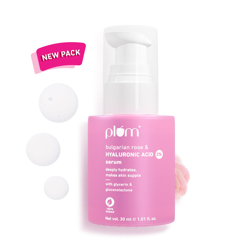 Plum 2% Hyaluronic Acid Serum for Face with Bulgarian Rose | Deeply Hydrates | Calms Inflammation | Plumps-Up Skin, 30ml Buy at Indicrest