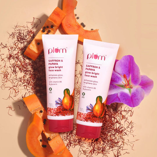 Plum Saffron & Papaya Glow Bright Face Wash | Enhances Glow | Brightens Skin | Gentle & Non-Drying, 100g x 2