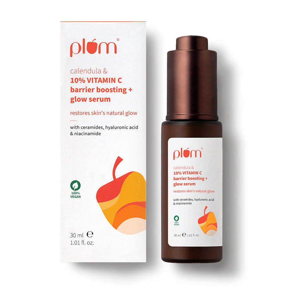 Plum 10% Vitamin C Barrier Boosting + Glow Serum with Calendula | Boosts Glow From 1st Use | Fades Dark Spots In 14 Days | Dermat-Tested, 30ml