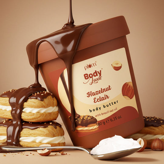 Plum Hazelnut Eclair Body Butter by Plum BodyLovin' | Deep Moisturization | Shea Butter & Brazil Nut Oil | Decadent Hazelnut Chocolate Fragrance | Non-Greasy & Lightweight, 180g Buy at Indicrest
