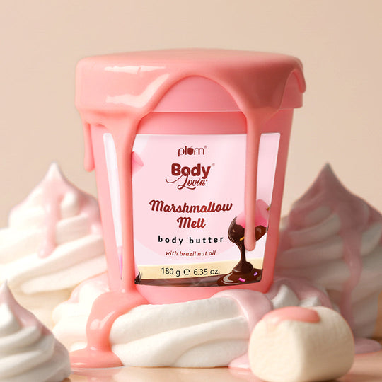 Plum Marshmallow Melt Body Butter by Plum BodyLovin' | Deep Moisturization | Shea Butter & Brazil Nut Oil | Cozy Cocoa Fragrance | Non-Greasy & Lightweight, 180g Buy at Indicrest