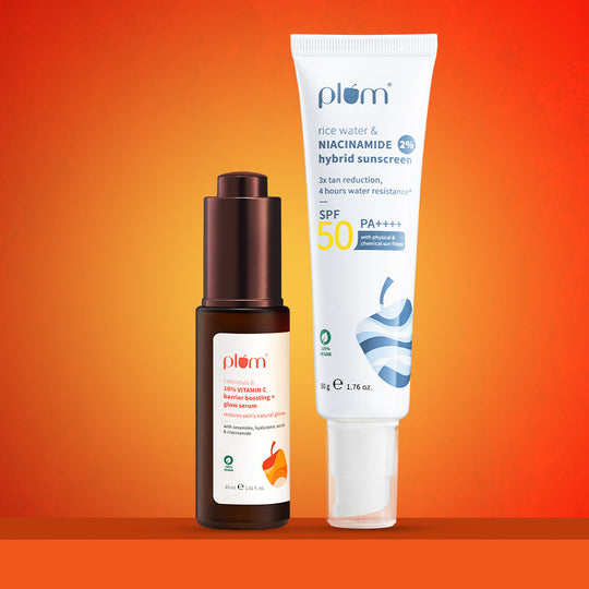 Plum Everyday Glow & Protect Duo with 10% Vitamin C Serum & 2% Niacinamide SPF50 PA++++ Sunscreen | Boosts Glow | Fades Spots | Strengthens Barrier | SPF 50 PA++++ Buy at Indicrest
