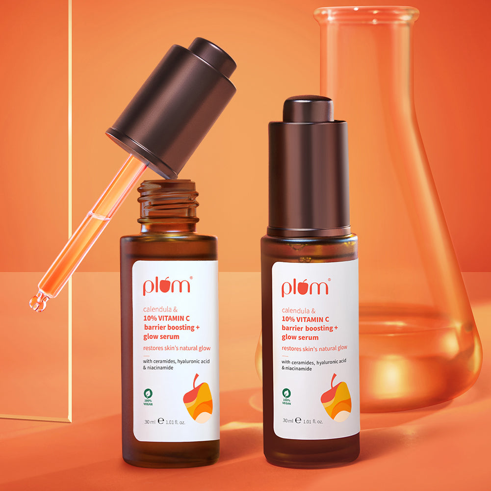 Plum 10% Vitamin C Barrier Boosting + Glow Serum with Calendula | Boosts Glow From 1st Use | Fades Dark Spots In 14 Days | Dermat-Tested, 30ml x 2
