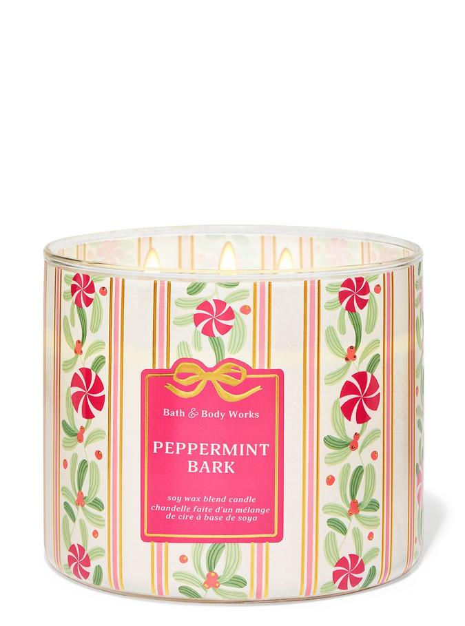 Bath & Body Works Peppermint Bark 3-Wick Candle, 411 g/14.5 oz