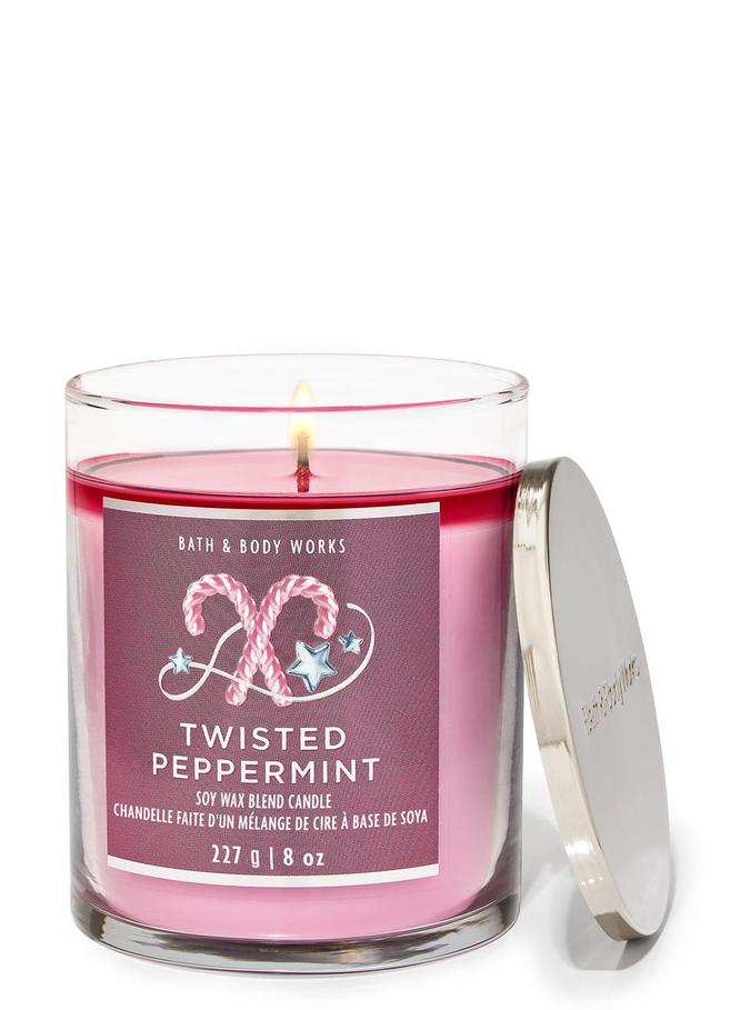 Bath & Body Works Twisted Peppermint Single Wick Candle, 227 g / 8 oz