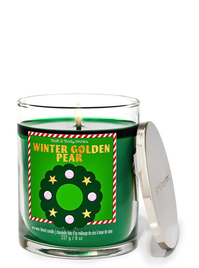 Bath & Body Works Winter Golden Pear Single Wick Candle, 227 g / 8 oz