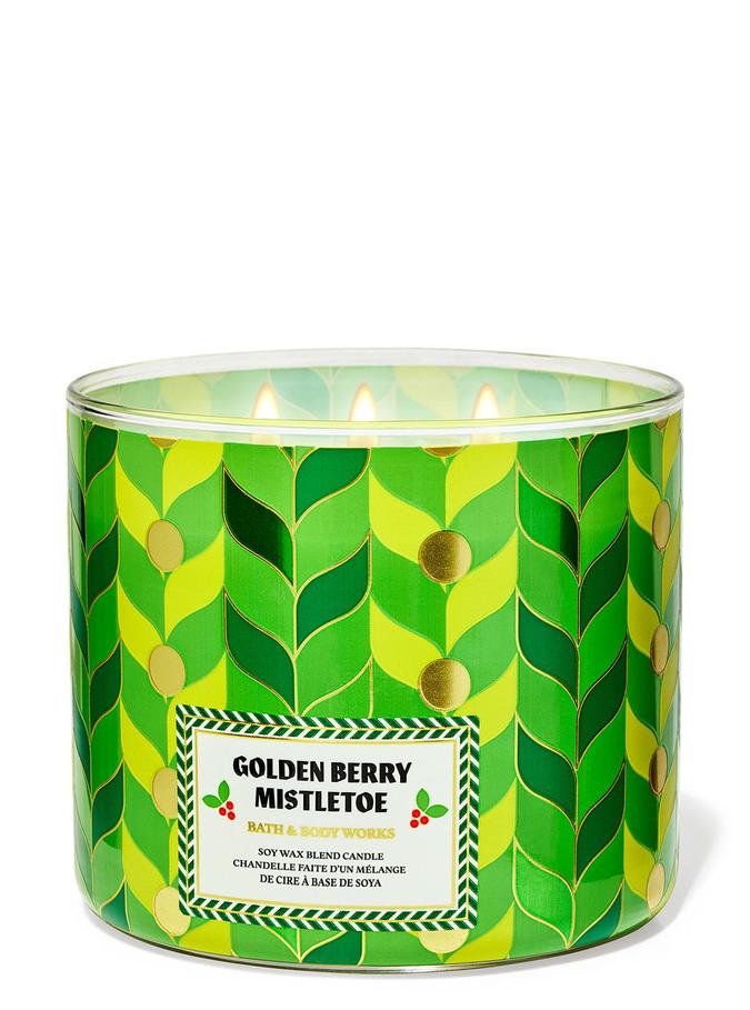 Bath & Body Works Golden Berry Mistletoe 3-Wick Candle, 411 g/14.5 oz