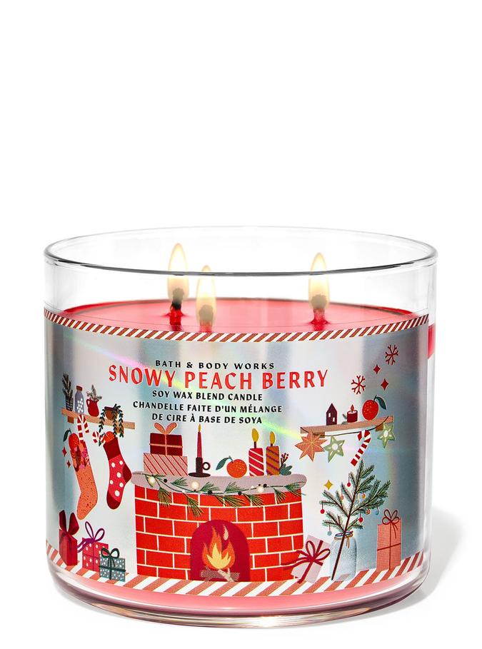 Bath & Body Works Snowy Peach Berry 3-Wick Candle, 411 g/14.5 oz