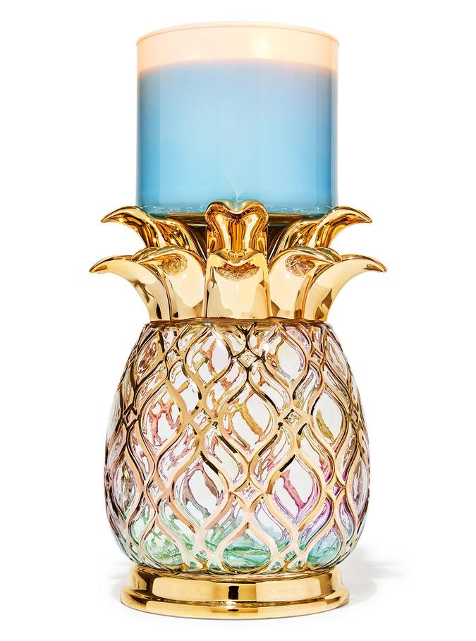 Bath & Body Works Gold Glass Pineapple 3-Wick Candle Holder, 1 pcs