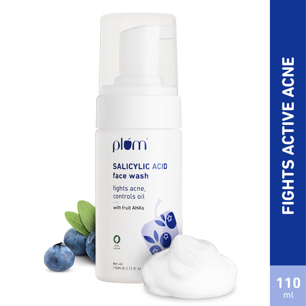 Plum 1% Encapsulated Salicylic Acid Foaming Face Wash for Acne | Fights Acne | Controls Oil | Smoothens Skin, 110ml x 2