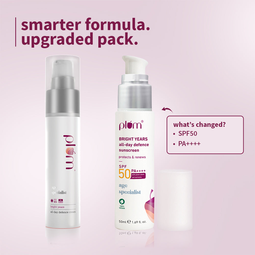 Plum Plum Bright Years All-Day Defence SPF 45 Sunscreen for Mature Skin | With Plant Stem Cell Extracts | Skin Aging, 45ml