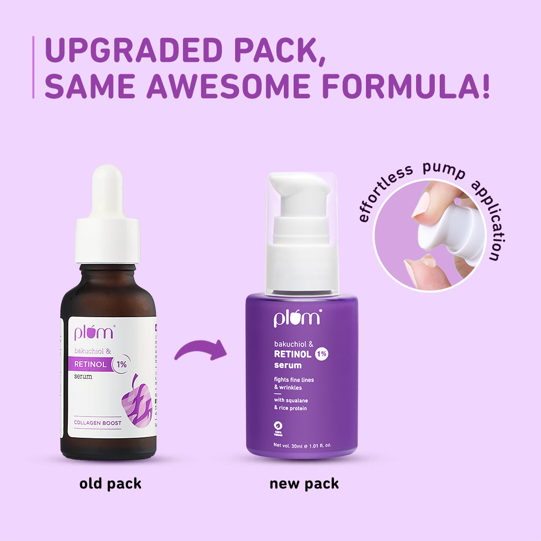 Plum 1% Retinol Serum for Face with Bakuchiol | Reduces Fine Lines & Wrinkles | Boosts Collagen, 30ml