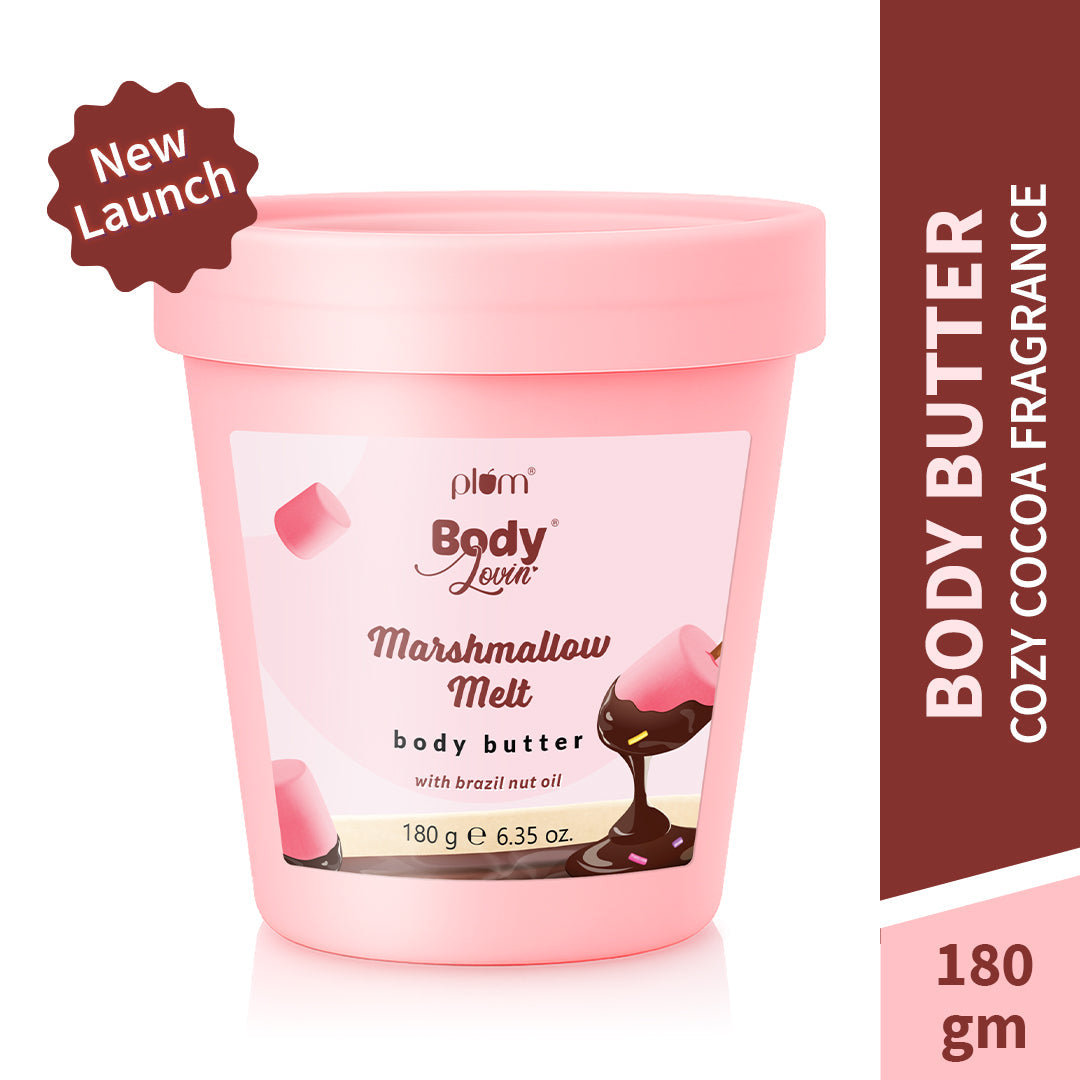 Plum Marshmallow Melt Body Butter by Plum BodyLovin' | Deep Moisturization | Shea Butter & Brazil Nut Oil | Cozy Cocoa Fragrance | Non-Greasy & Lightweight, 180g
