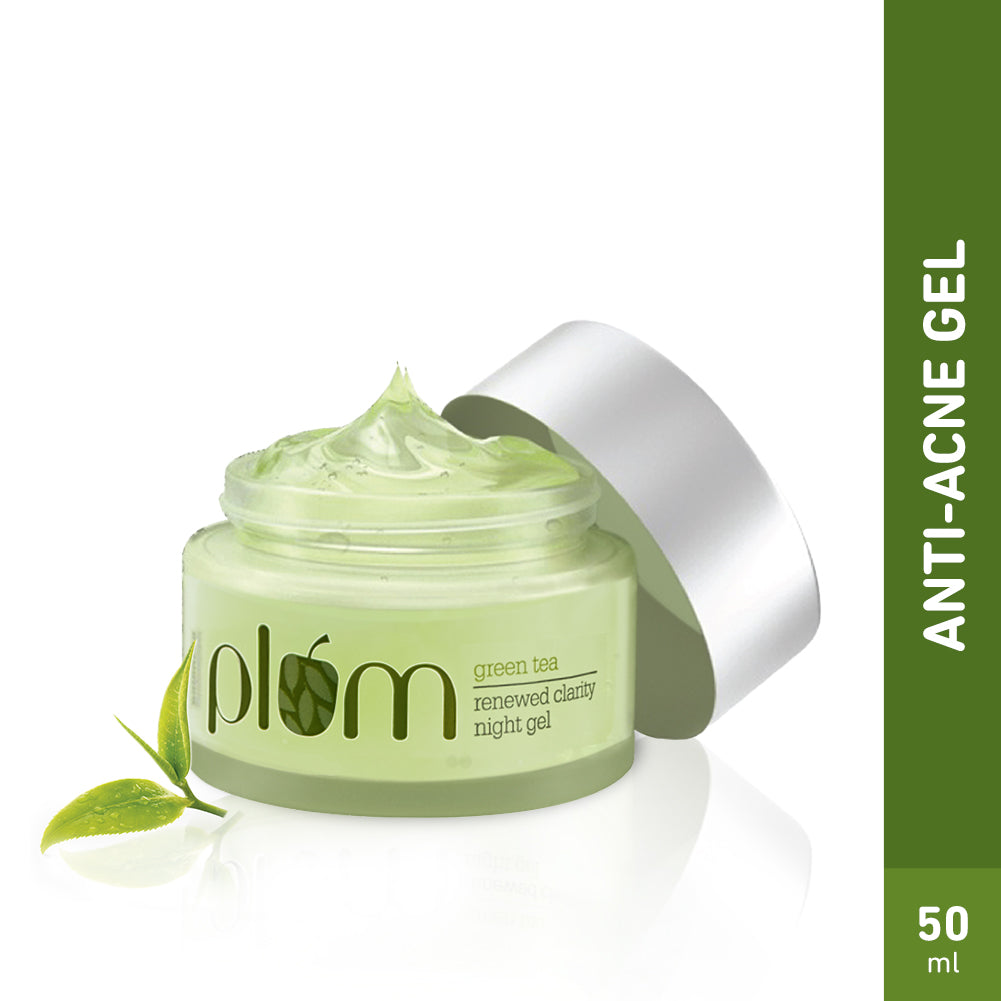 Plum Green Tea Renewed Clarity Night Gel Cream for Oily Skin | Fights Acne| Overnight Hydration |Lightweight & Non-Greasy, 50ml