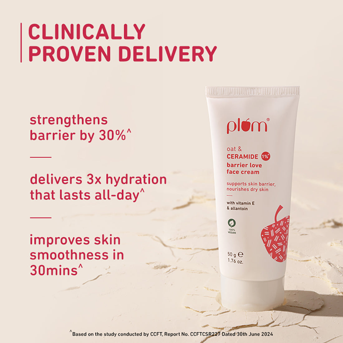 Plum Oat & 1% Ceramide Face Cream for Dry Skin | "3X Lasting Moisturization | Strengthens Skin Barrier | Dermat- Tested, 50g x 2