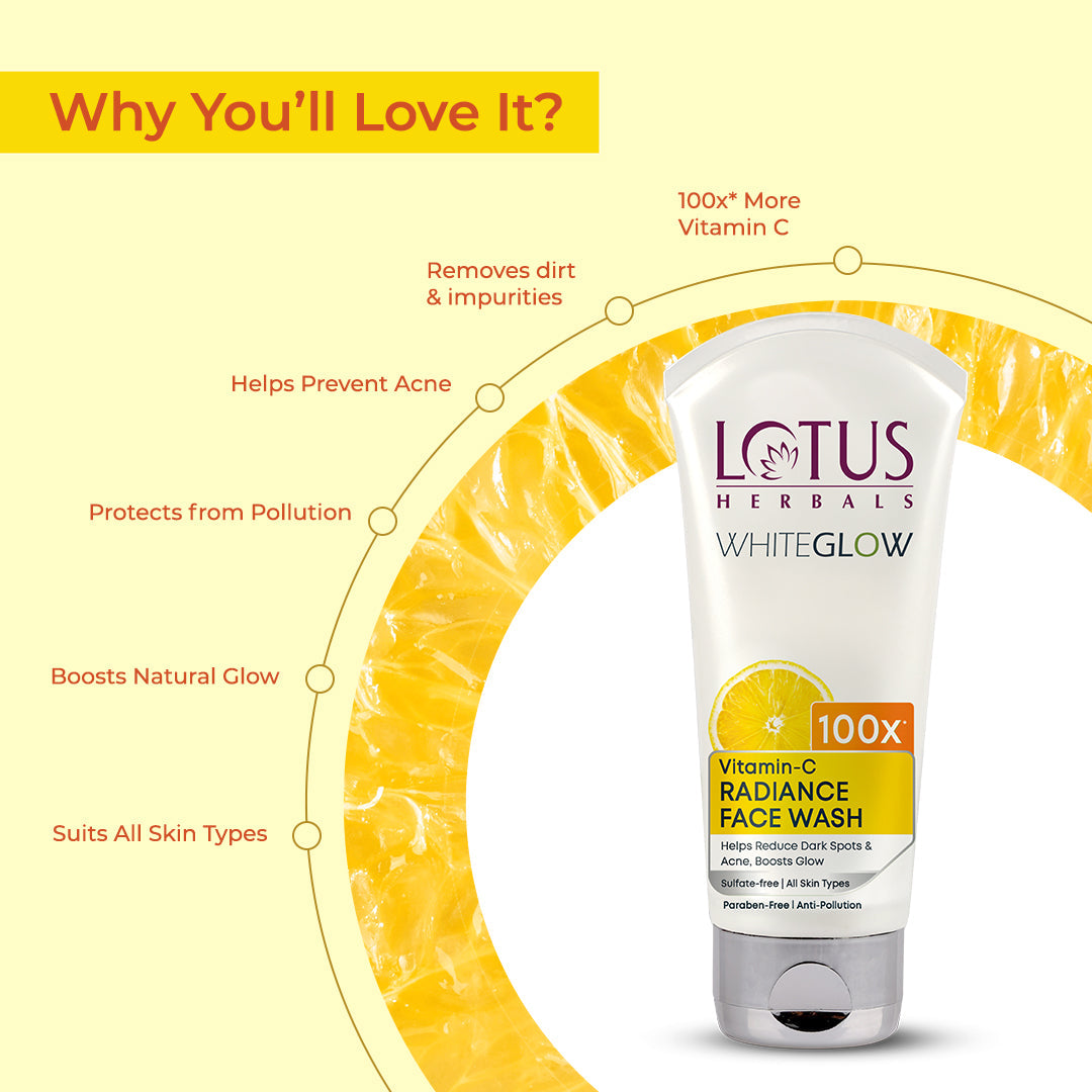 Lotus Herbals WhiteGlow Vitamin-C + Gold Radiance Regime, Facewash 100g + Creme 50g + Serum 30ml