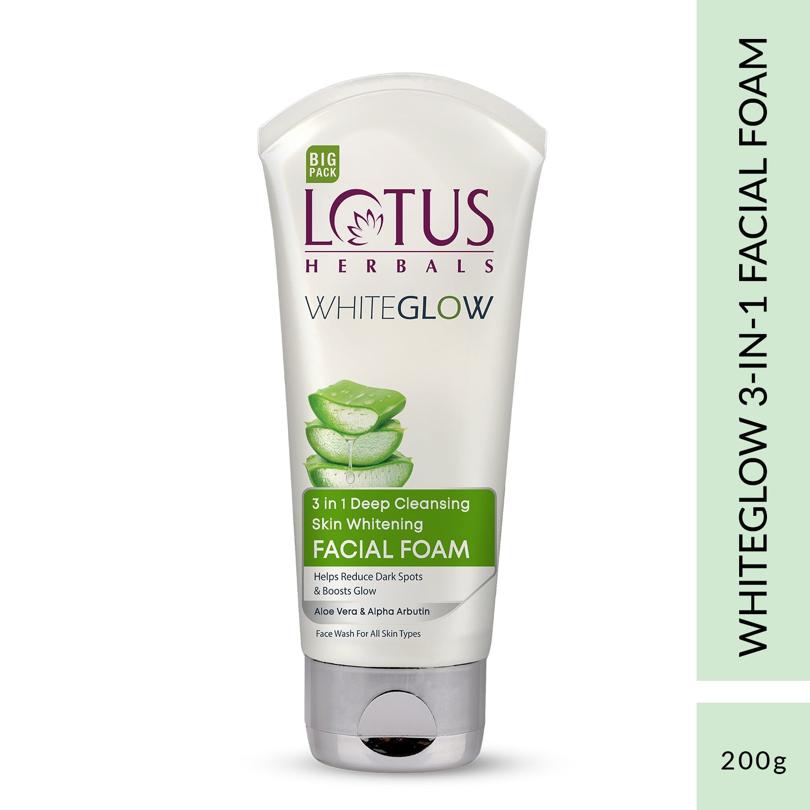 Lotus Herbals WhiteGlow 3 In 1 Deep Cleansing Skin Brightening Facial Foam Big, 200g