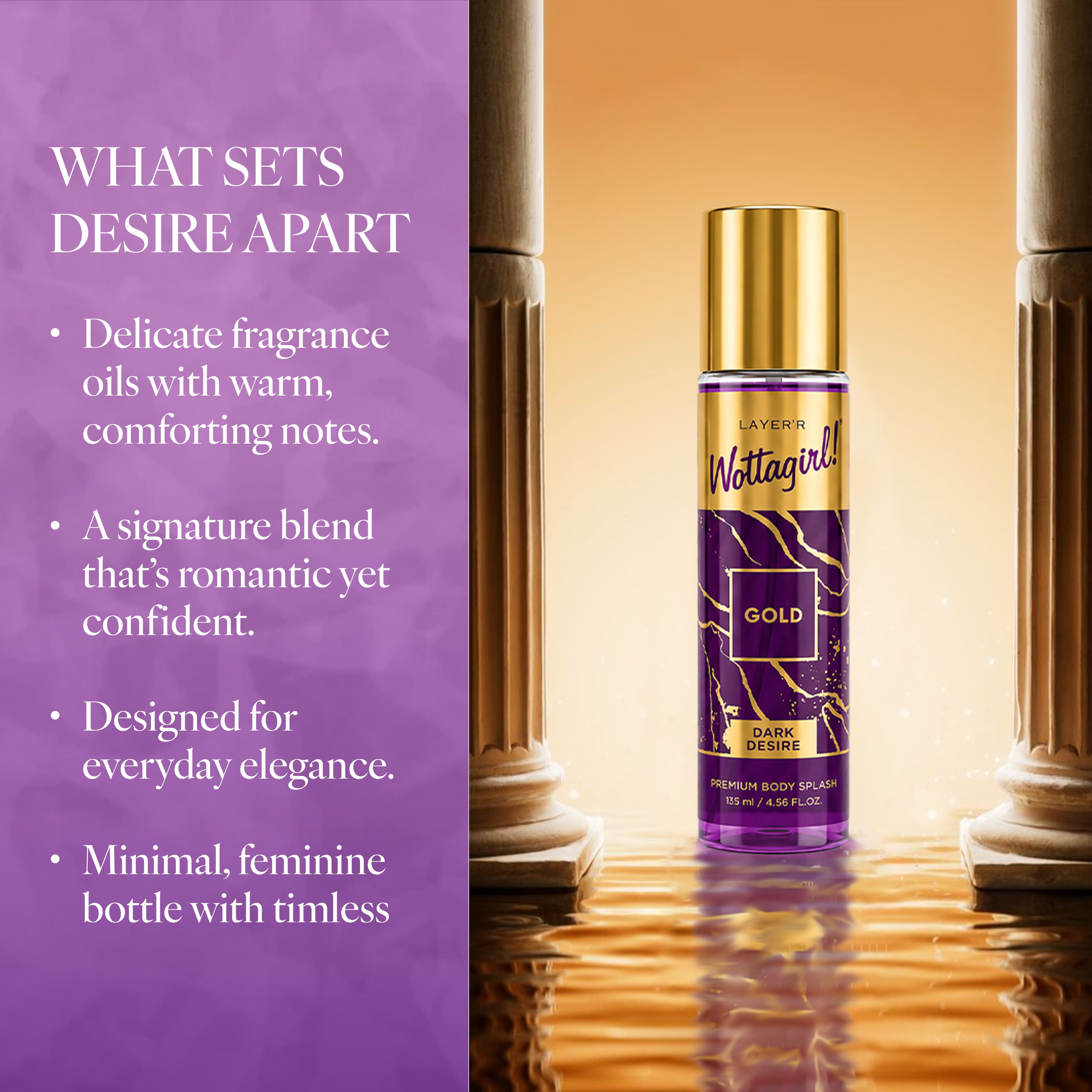 Wottagirl Gold Dark Desire Body Splash, 135ml - Image 4 - Buy from Indicrest