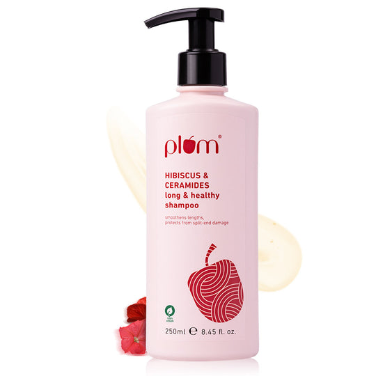 Plum Hibiscus & Ceramides Shampoo for Split Ends | Boosts Hair Growth | Prevents Split Ends, 250ml Buy at Indicrest