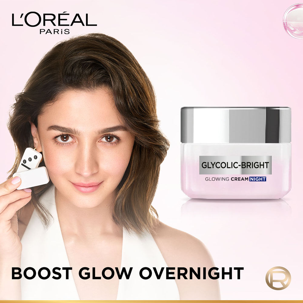 L'Oreal Paris Glycolic Bright Night Cream With Glycolic Acid & Niacinamide Skin Brightening Cream, 50ml Buy at Indicrest Image 2