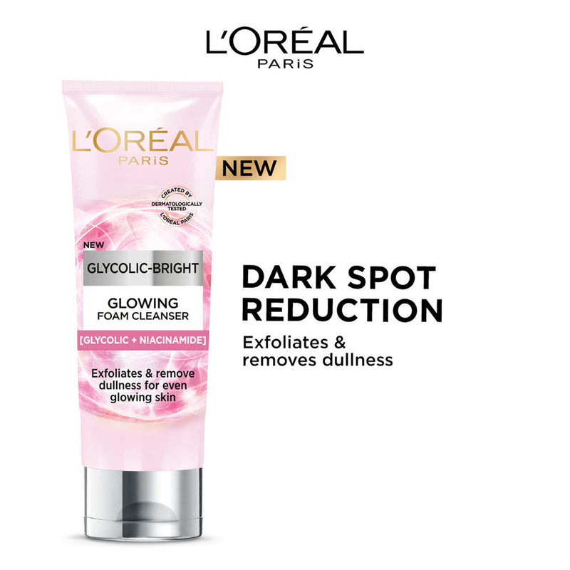 L'Oreal Paris Glycolic Bright Daily Foaming Face Cleanser With Glycolic Acid For Dull Skin, 50ml Buy at Indicrest