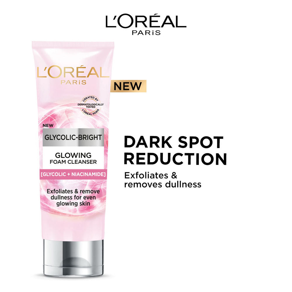 L'Oreal Paris Glycolic Bright Daily Foaming Face Cleanser With Glycolic Acid For Dull Skin, 100ml Buy at Indicrest