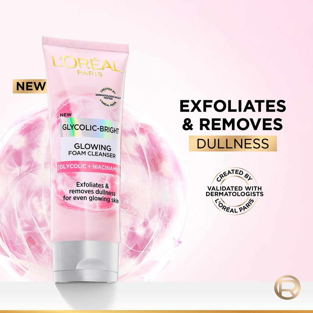 L'Oreal Paris Glycolic Bright Daily Foaming Face Cleanser With Glycolic Acid For Dull Skin, 100ml Buy at Indicrest Image 8