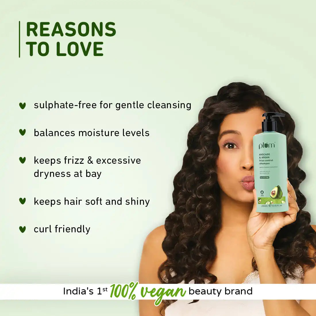 Plum Avocado & Argan Frizz Control Shampoo | Reduces Frizz | Conditions Strands, 250ml