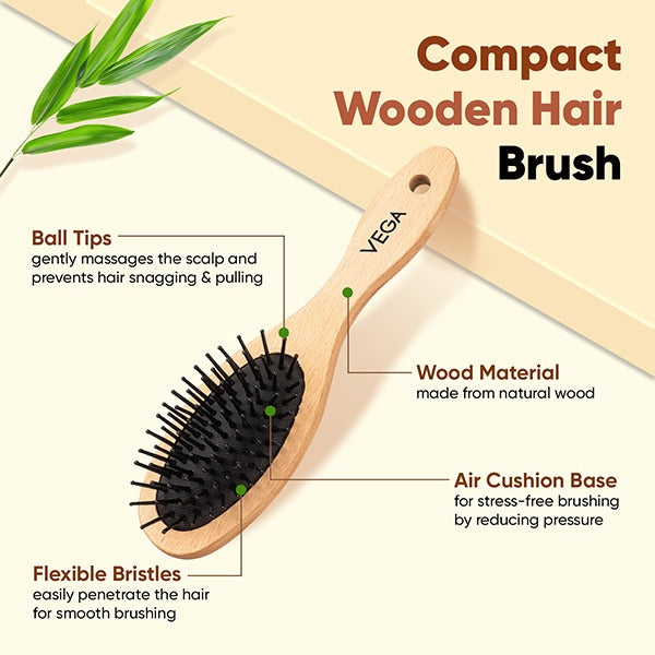 Vega Compact Wooden Hair Brush - R4-CB