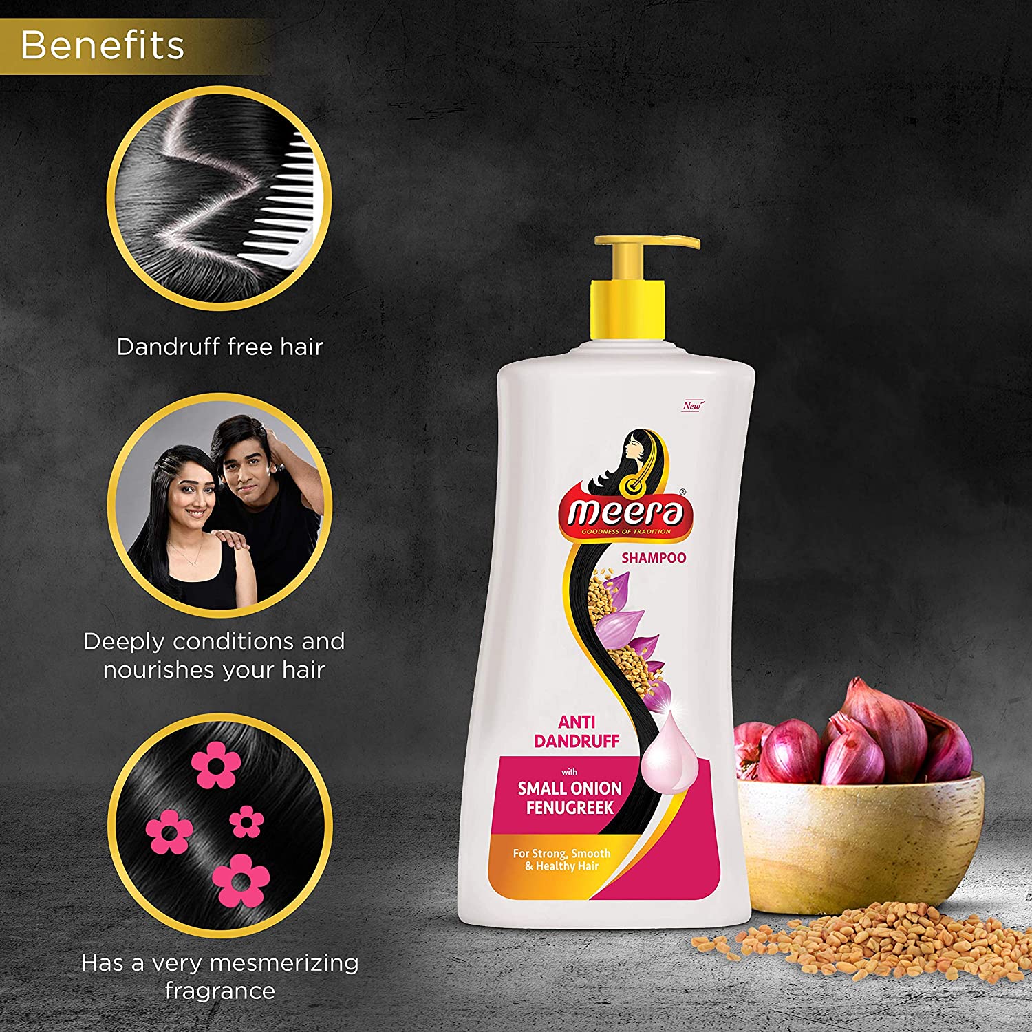 Meera Anti Dandruff Shampoo with Goodness Of Small Onion & Fenugreek, 1000ml Buy at Indicrest Image 4