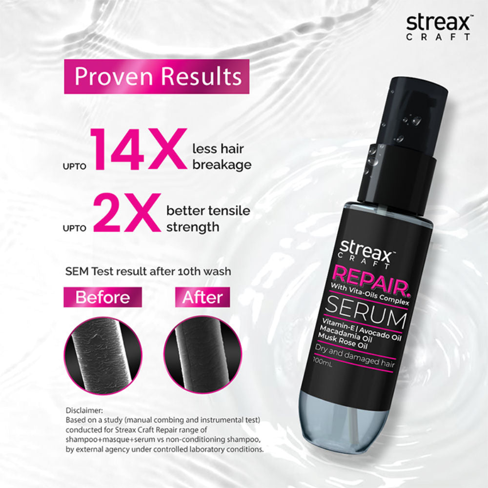 Streax Craft Repair Hair Serum I For Dry and Damaged Hair I Repair With Vita-Oils Complex, 100ml Buy at Indicrest Image 3