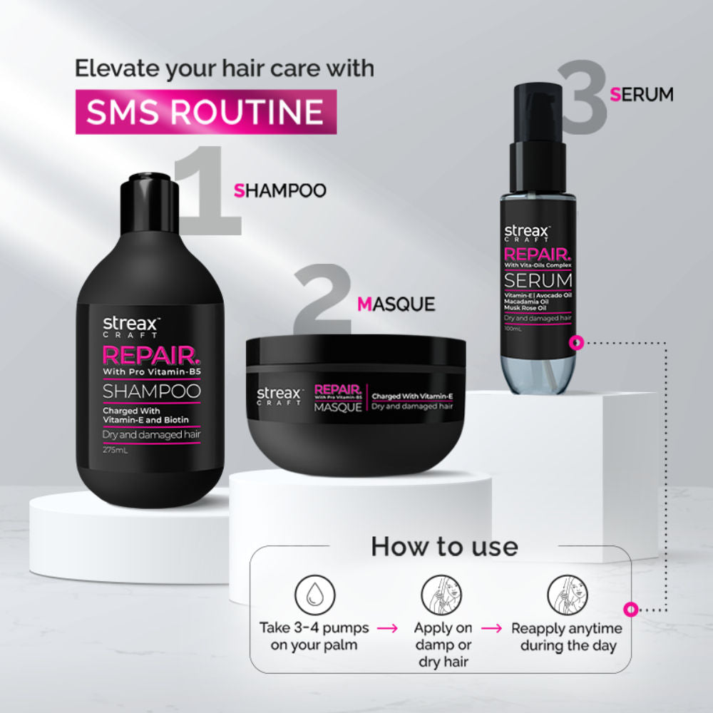 Streax Craft Repair Hair Serum I For Dry and Damaged Hair I Repair With Vita-Oils Complex, 100ml Buy at Indicrest Image 7